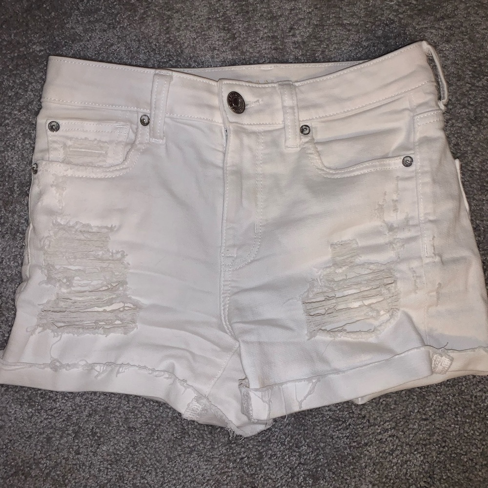American Eagle white distressed denim shorts